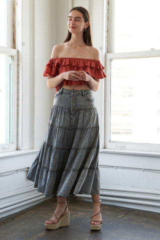 SIMPLE STATEMENT DENIM MIDI SKIRT - Glamourous Grace