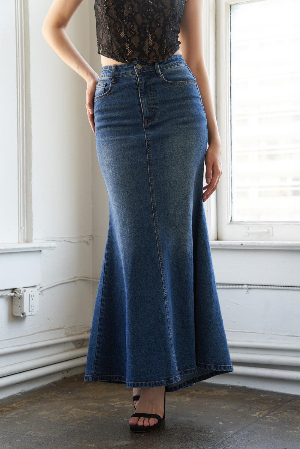 WHISPERING WINDS DENIM MIDI SKIRT - Glamourous Grace