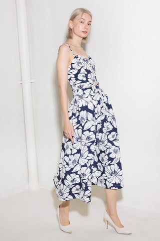 PLAIN OPTIMISM NAVY WOVEN MIDI SKIRT