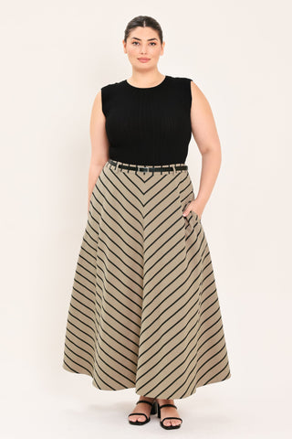 WEEKEND VIBE STRIP WOVEN MIDI SKIRT - Glamourous Grace