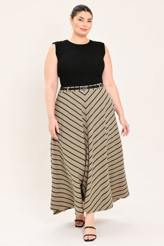 WEEKEND VIBE STRIP WOVEN MIDI SKIRT - Glamourous Grace