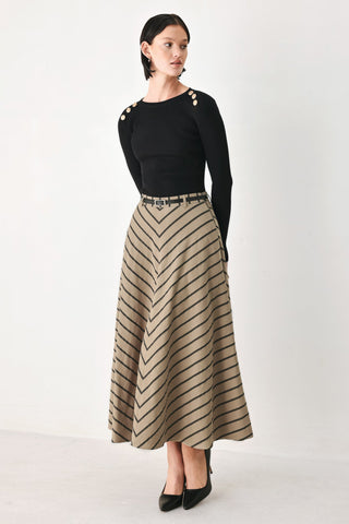 WEEKEND VIBE STRIP WOVEN MIDI SKIRT - Glamourous Grace