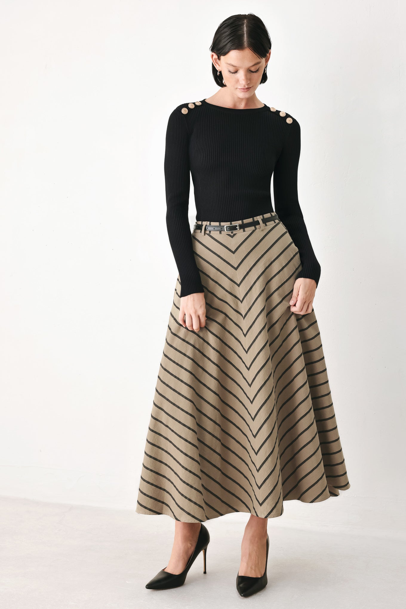 WEEKEND VIBE STRIP WOVEN MIDI SKIRT - Glamourous Grace