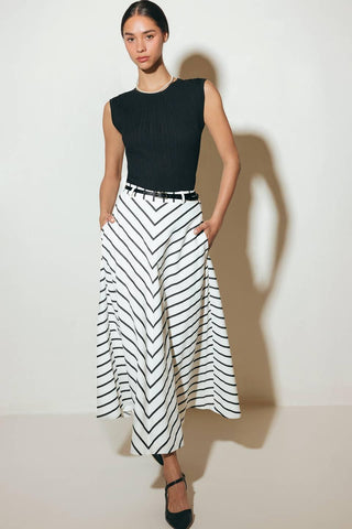 WEEKEND VIBE STRIP WOVEN MIDI SKIRT - Glamourous Grace