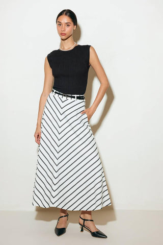 WEEKEND VIBE STRIP WOVEN MIDI SKIRT - Glamourous Grace