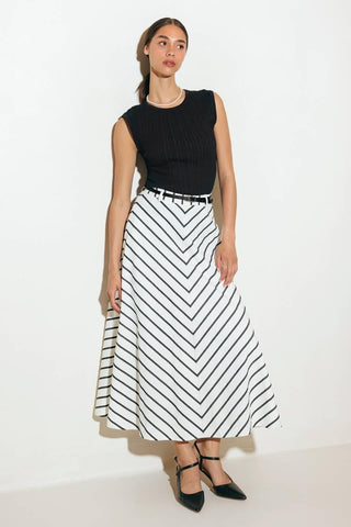 WEEKEND VIBE STRIP WOVEN MIDI SKIRT - Glamourous Grace