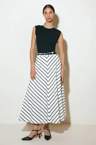 WEEKEND VIBE STRIP WOVEN MIDI SKIRT - Glamourous Grace
