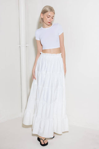 SLOW DOWN IN WHITE WOVEN MAXI SKIRT - Glamourous Grace