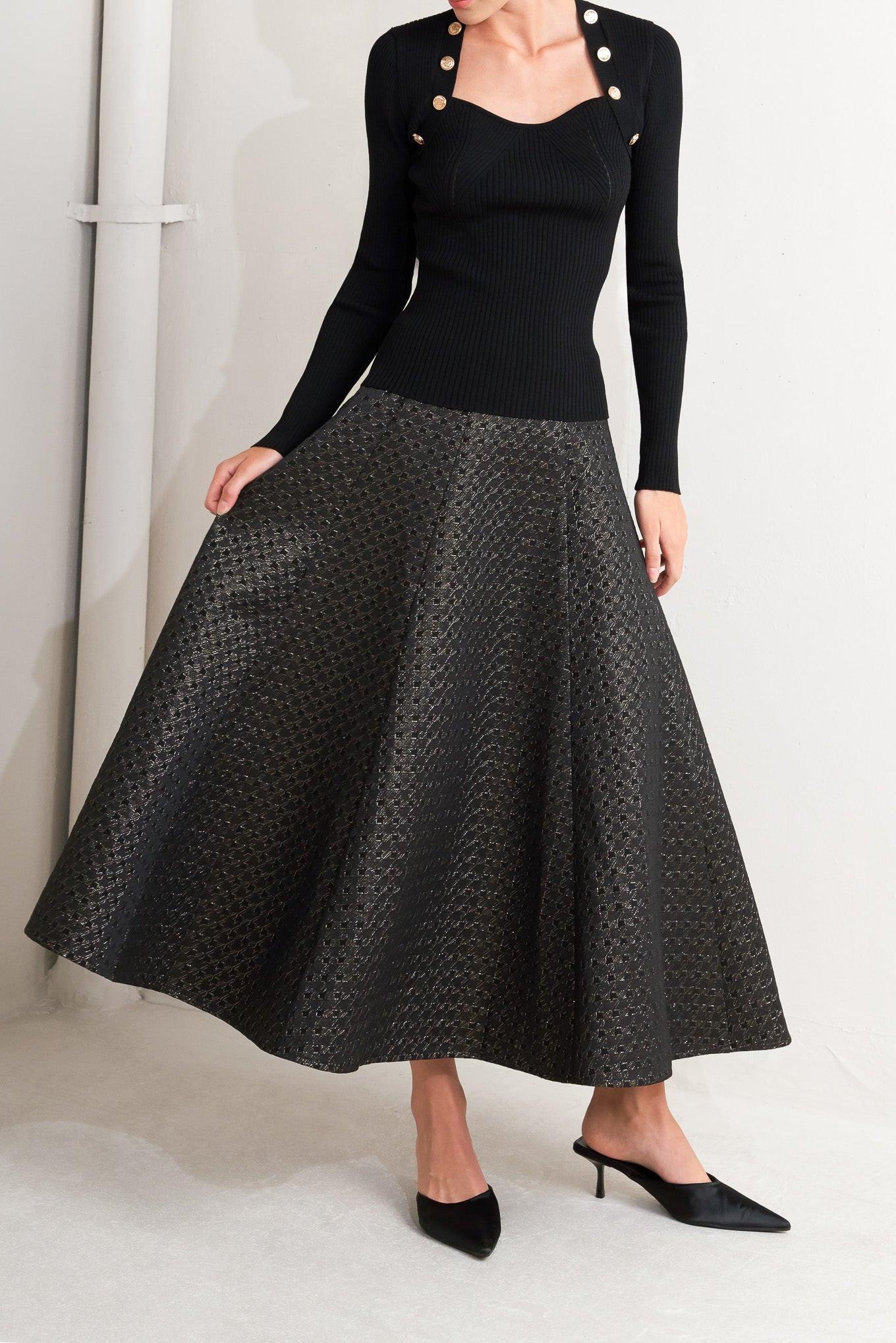 EVENING SCULPT METALLIC WOVEN CIRCLE SKIRT - Glamourous Grace