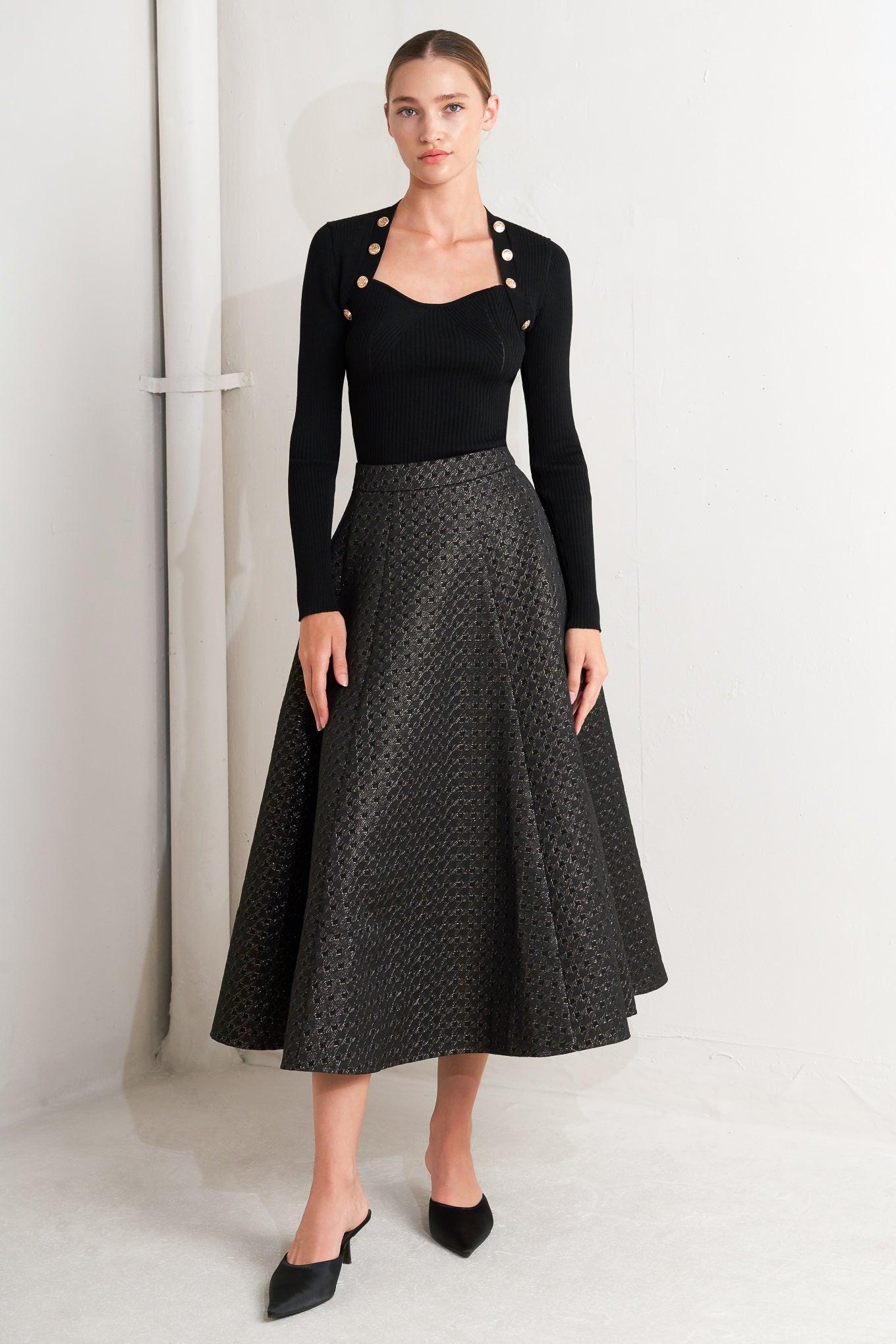 EVENING SCULPT METALLIC WOVEN CIRCLE SKIRT - Glamourous Grace