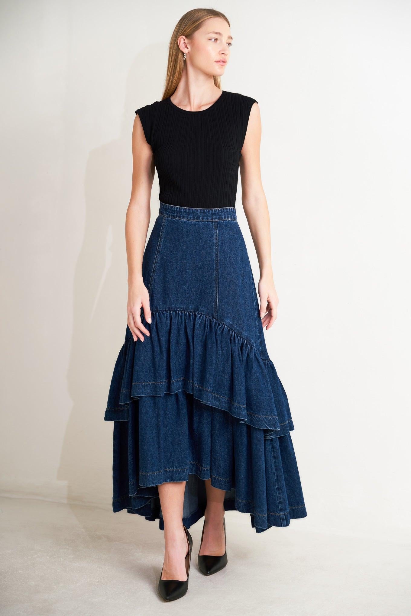 SUNDAY STROLL DENIM MAXI SKIRT - Glamourous Grace
