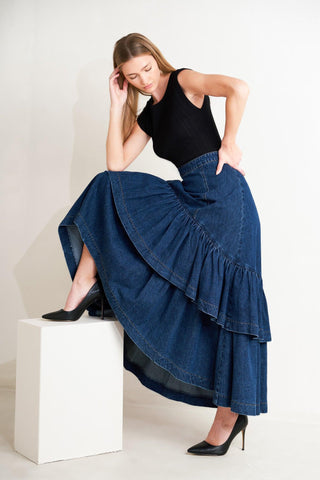 SUNDAY STROLL DENIM MAXI SKIRT - Glamourous Grace