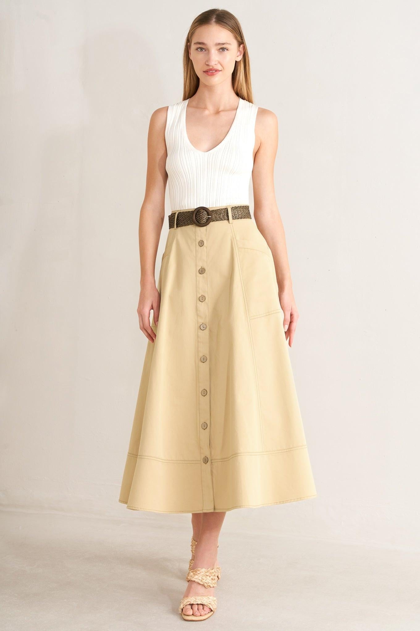 SAND BREEZE WOVEN MIDI SKIRT - Glamourous Grace