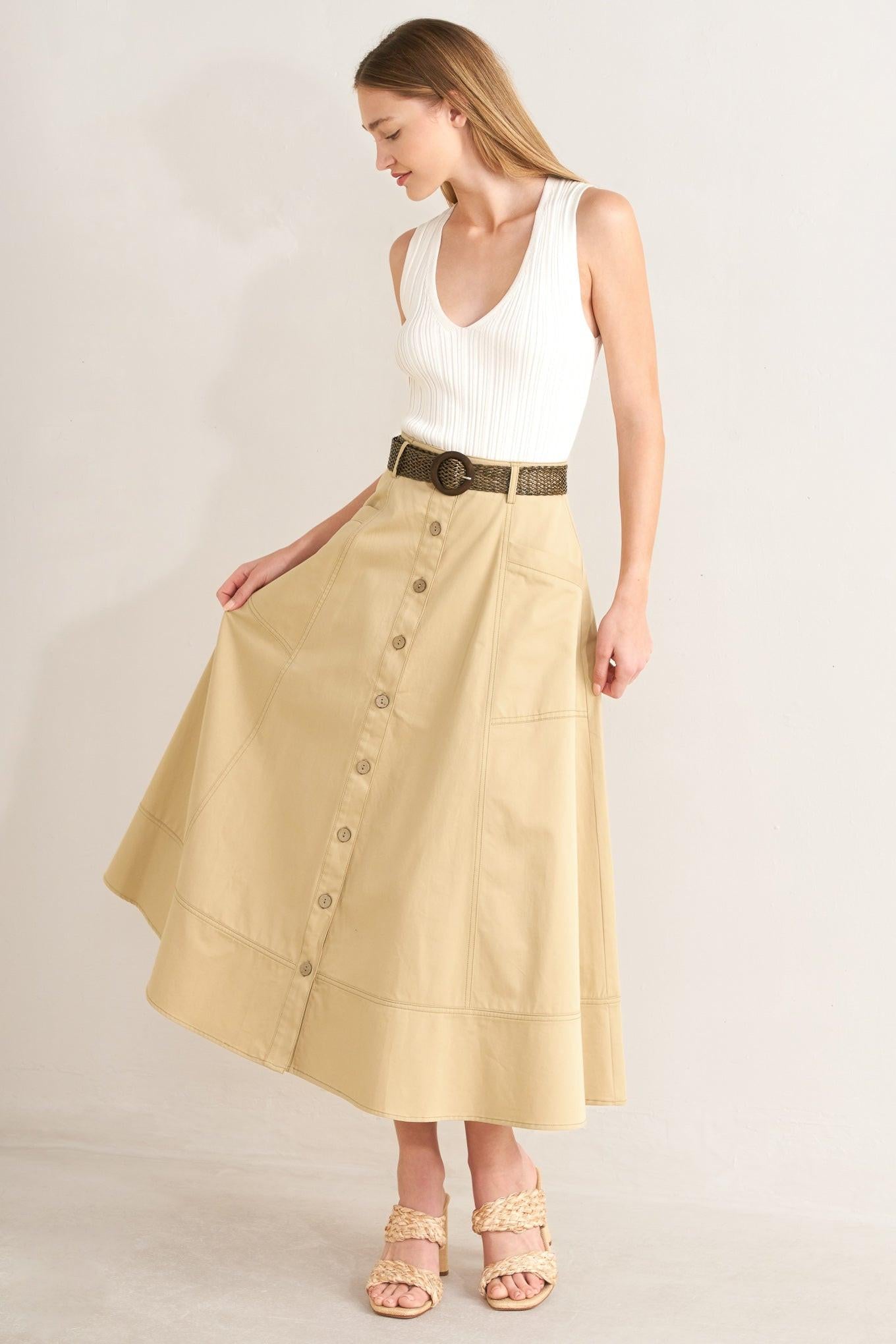 SAND BREEZE WOVEN MIDI SKIRT - Glamourous Grace