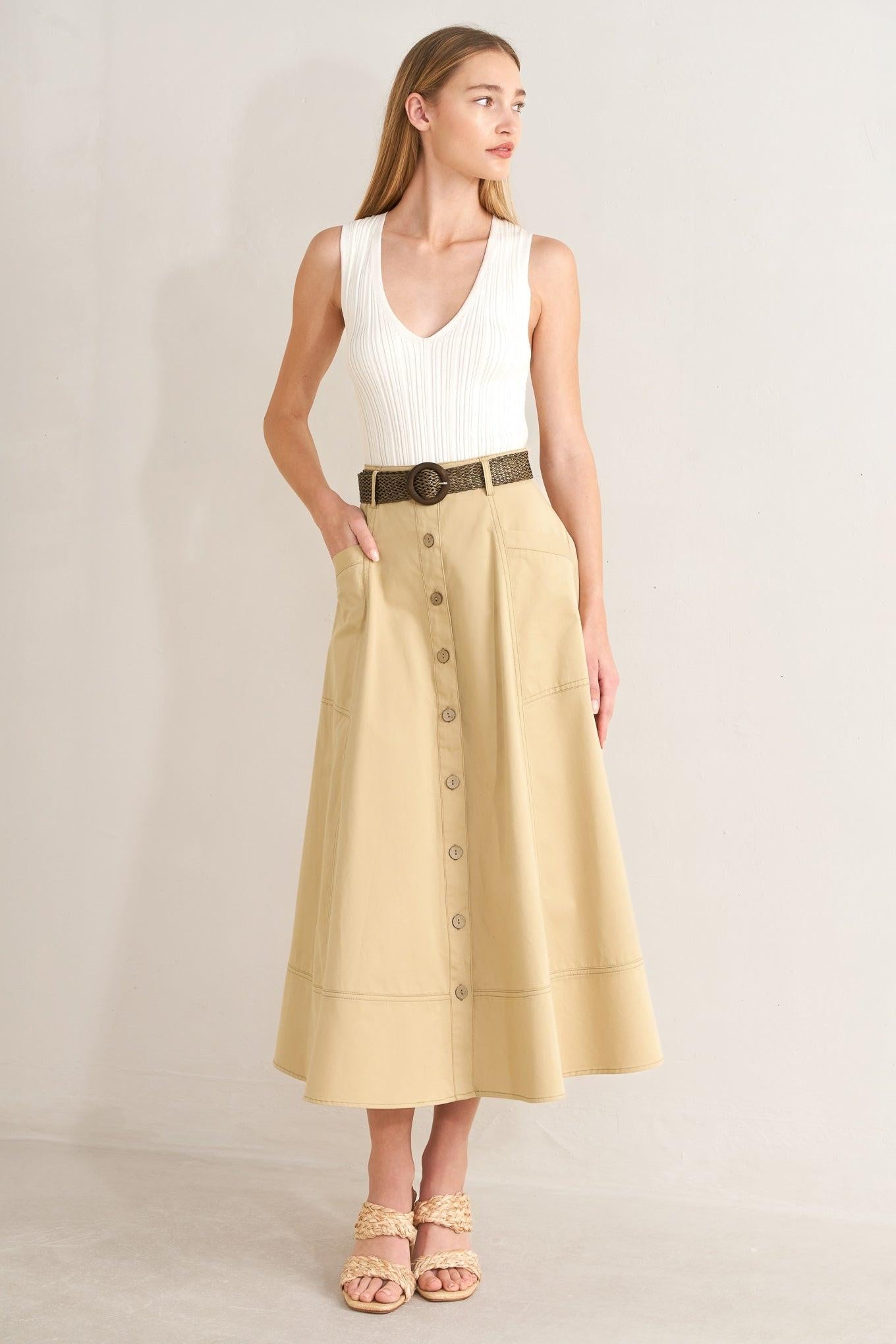 SAND BREEZE WOVEN MIDI SKIRT - Glamourous Grace