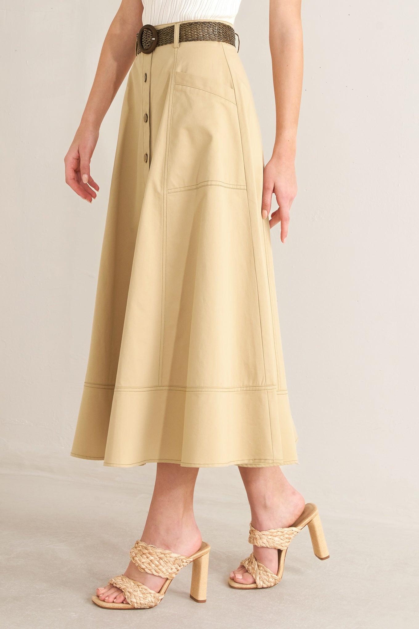 SAND BREEZE WOVEN MIDI SKIRT - Glamourous Grace
