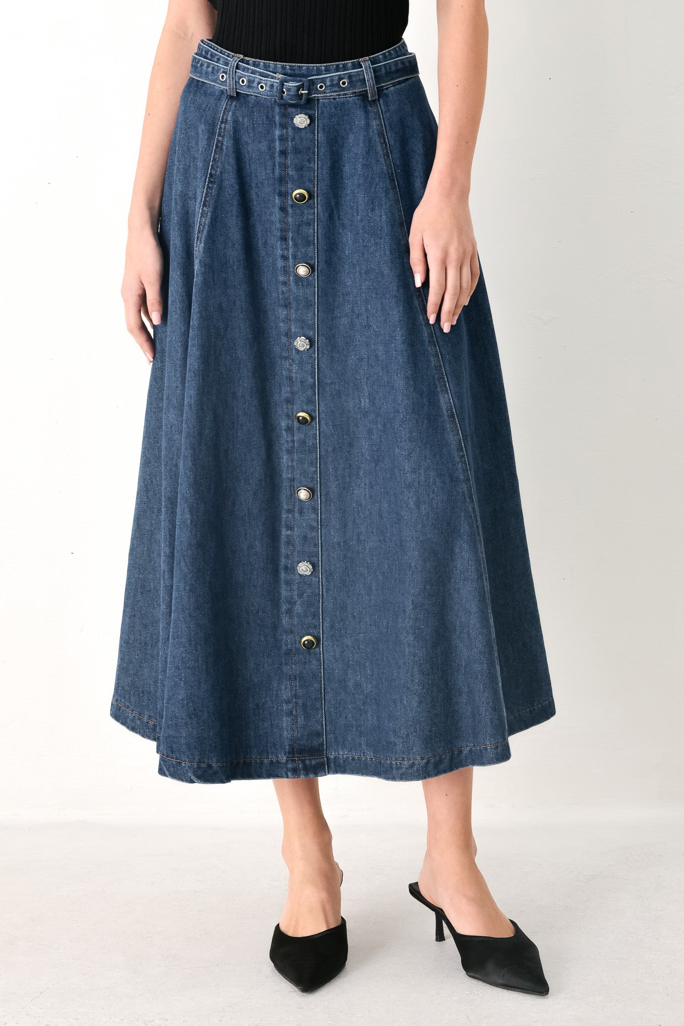 SWEET TALKER DENIM CIRCLE MIDI SKIRT - Glamourous Grace
