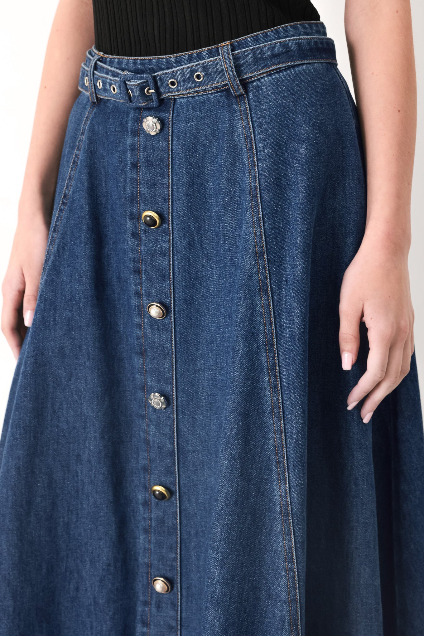 SWEET TALKER DENIM CIRCLE MIDI SKIRT - Glamourous Grace