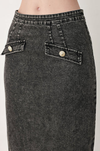 STONEWASHED DENIM MIDI PENCIL SKIRT