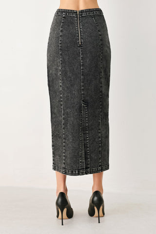 STONEWASHED DENIM MIDI PENCIL SKIRT