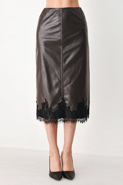 LACE AFTER DARK FAUX LEATHER PENCIL SKIRT