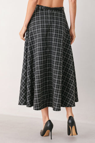 MONOCHROME CHECK FULL-SWEEP MIDI SKIRT