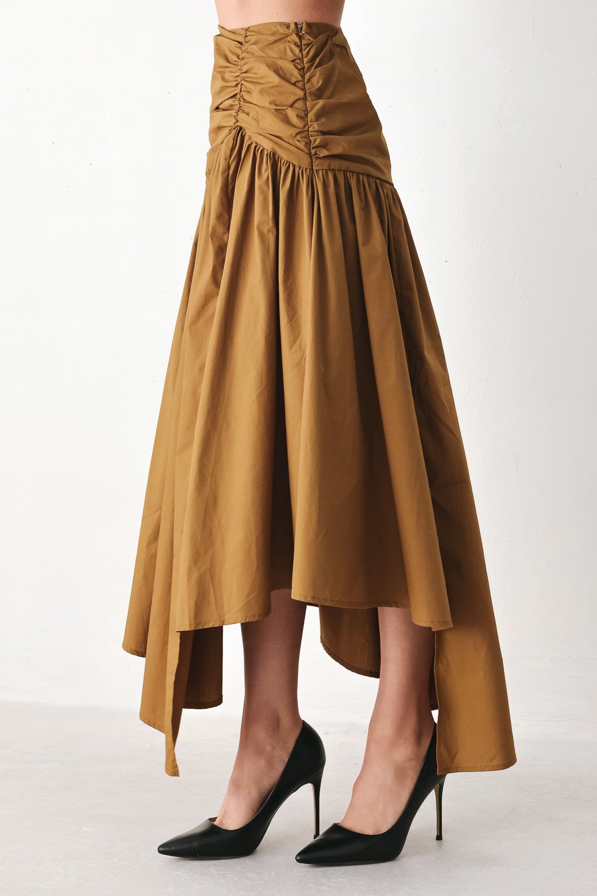 GOLDEN BROWN CASCADE WOVEN MIDI SKIRT - Glamourous Grace