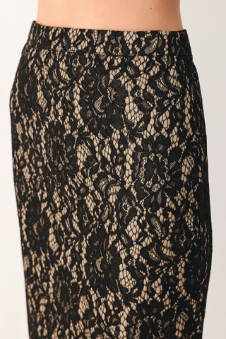 LACE THEORY BLACK LACE PENCIL MIDI SKIRT