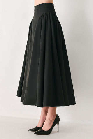 SCULPTED NOIR SHIRRED MIDI SKIRT