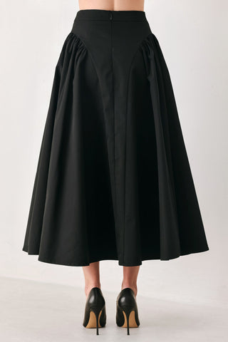 SCULPTED NOIR SHIRRED MIDI SKIRT