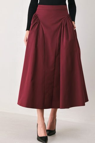 SCULPTED NOIR SHIRRED MIDI SKIRT