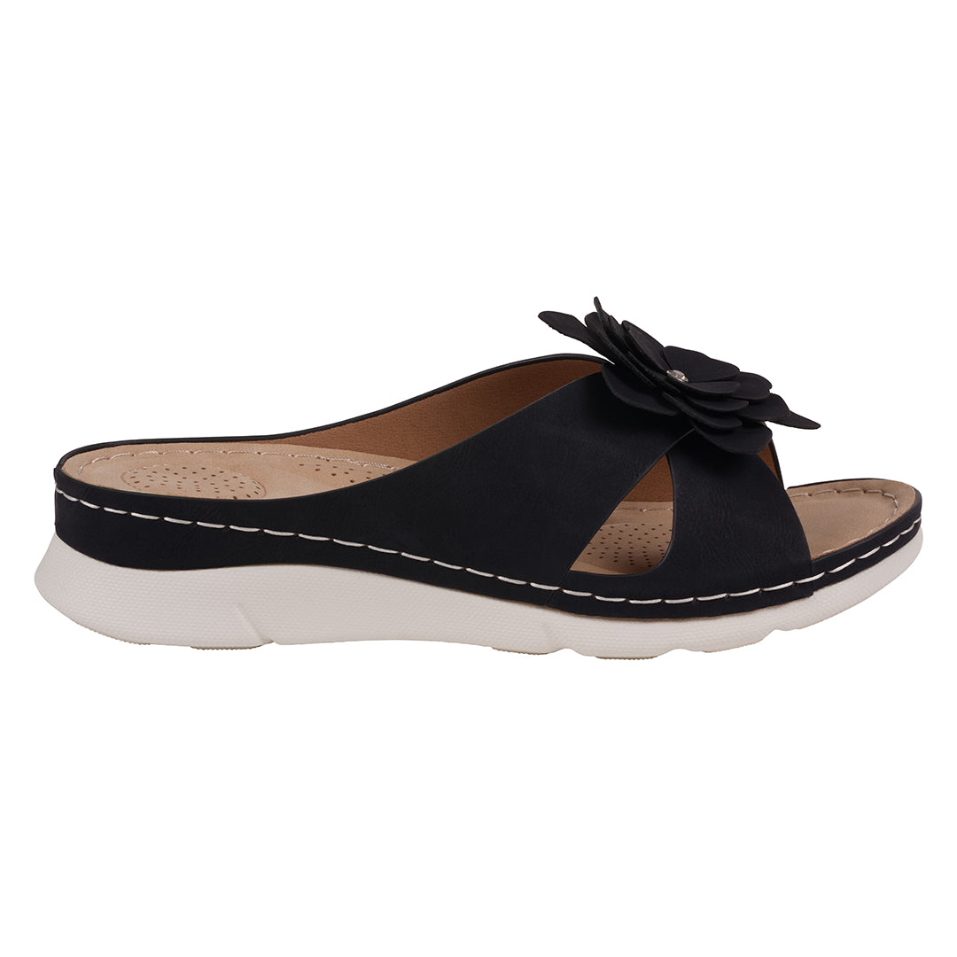 Women's Claire Black Cushioned Footbed Sandals - Glamourous Grace