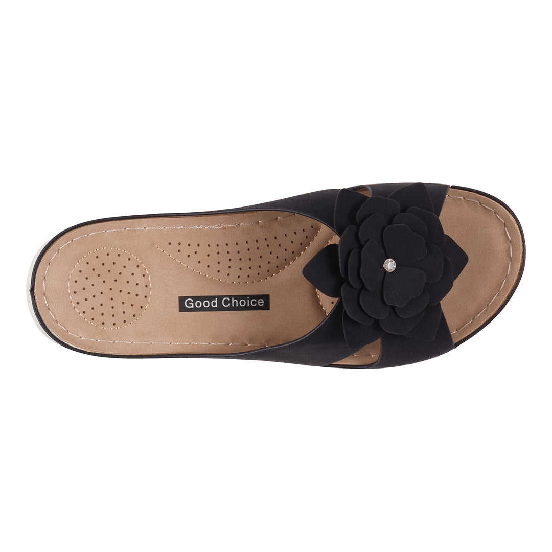 Women's Claire Black Cushioned Footbed Sandals - Glamourous Grace