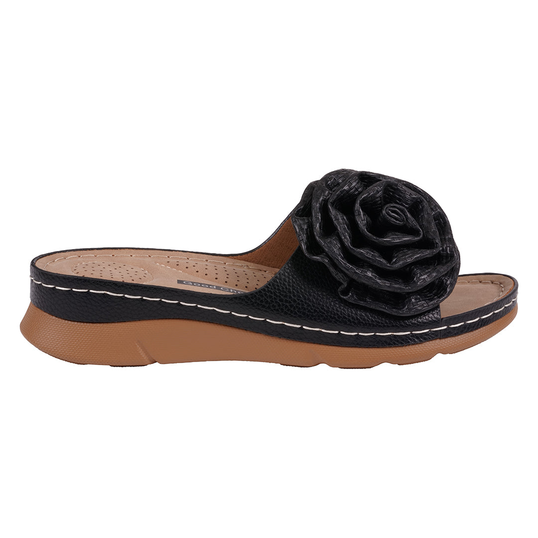 Women's Honey Black Flat Comfort Sandals - Glamourous Grace