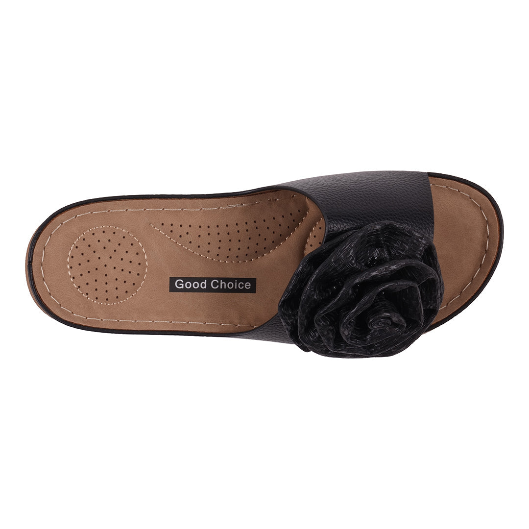 Women's Honey Black Flat Comfort Sandals - Glamourous Grace