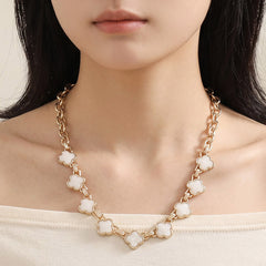 Bold Quatrefoil Stone Link Necklace