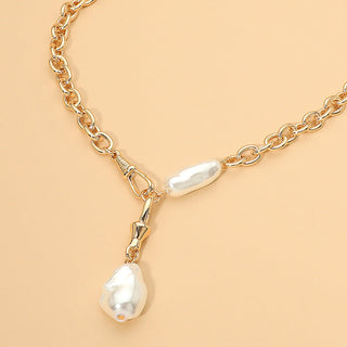 Chunky Irregular Pearl Drop Chain Necklace