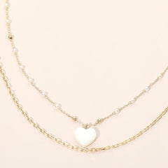 Mother of Pearl Heart Pendant Layered Necklace