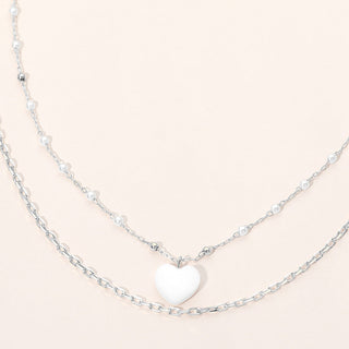Mother of Pearl Heart Pendant Layered Necklace