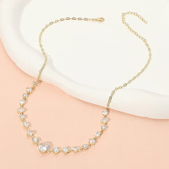 Stainless Steel Faceted Mixed Shape Gem Link Necklace