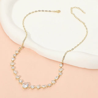Stainless Steel Faceted Mixed Shape Gem Link Necklace
