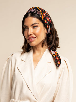 Bruna (black/orange)- Soft and lightweight Italian foulard from pure silk - Glamourous Grace