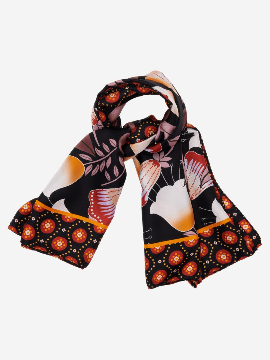 Bruna (black/orange)- Soft and lightweight Italian foulard from pure silk - Glamourous Grace