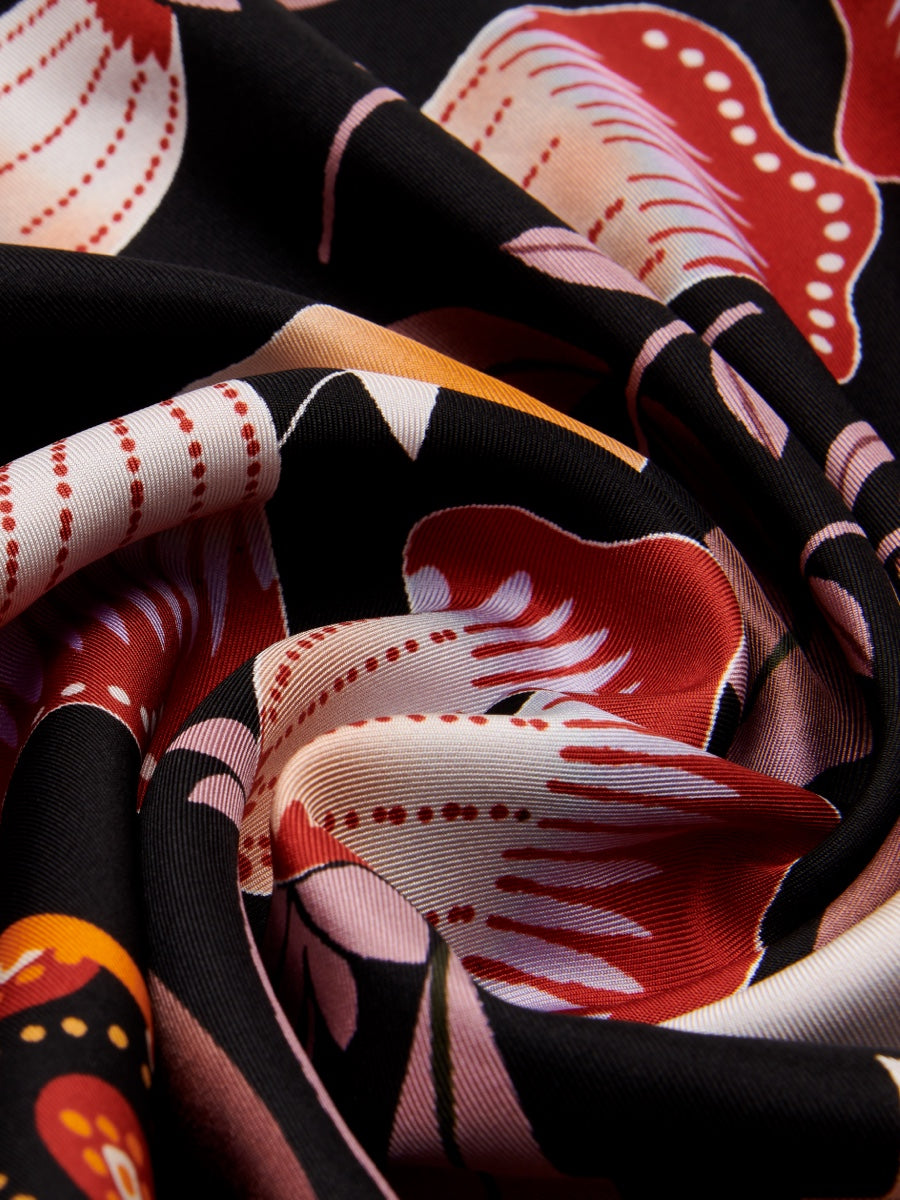 Bruna (black/orange)- Soft and lightweight Italian foulard from pure silk - Glamourous Grace