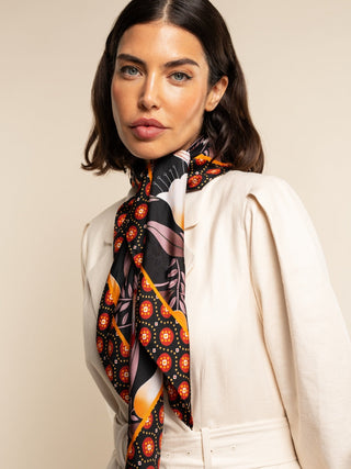 Bruna (black/orange)- Soft and lightweight Italian foulard from pure silk - Glamourous Grace