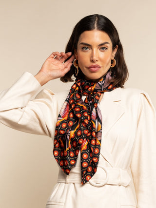 Bruna (black/orange)- Soft and lightweight Italian foulard from pure silk - Glamourous Grace