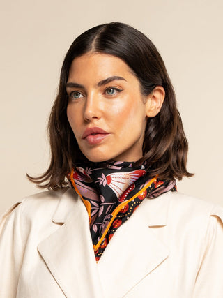 Bruna (black/orange)- Soft and lightweight Italian foulard from pure silk - Glamourous Grace