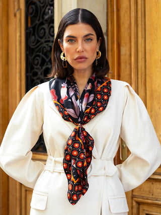 Bruna (black/orange)- Soft and lightweight Italian foulard from pure silk - Glamourous Grace