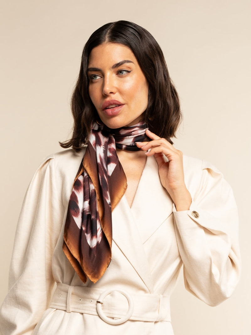Bruna (brown/orange)- Soft and lightweight Italian foulard from pure silk - Glamourous Grace