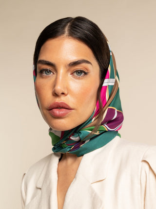 Fiorella (green) - Soft and lightweight Italian foulard from pure silk - Glamourous Grace